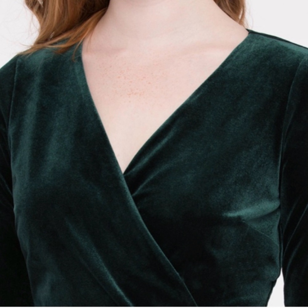 Ricki's Velvet Wrap Dress in Deep Green - Picture 3 of 10